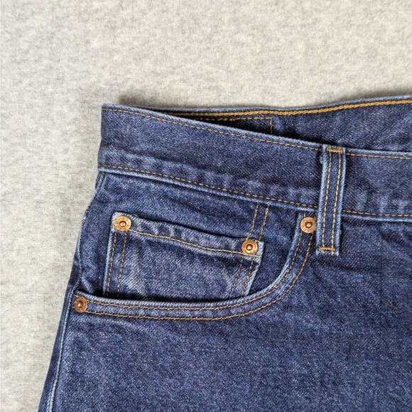 Levi’s 505 Jeans Mens 36 Regular Fit Dark Wash Distressed Utility Rigid Denim - Picture 4 of 12